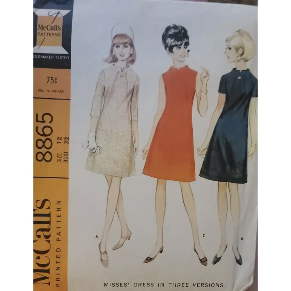 8865 McCalls  60's Misses Dress Sewing Pattern Sz. 12 Bust 32 Cut & Complete